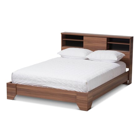 Baxton Studio Vanda Modern Two-Tone Walnut and Black Wood Queen Size Platform Bed 138-7716